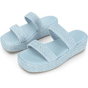 Women's Light Blue Espadrilles Slip On Summer Beach Vacation Open Sandals Shoes